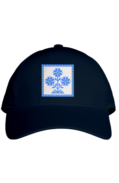 Кепка з принтом "Жовто блакитна вишивка квіти". Вишивка, вишивка хрестиком, квіти, символ україни, традиції україни, україна. 2070702