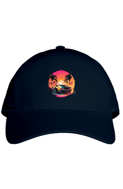 Кепка з принтом "Ламборджині Ретровейв". Авто, автомобиль, ламба, ламборджині, машина, машини, ретровейв. 2070702