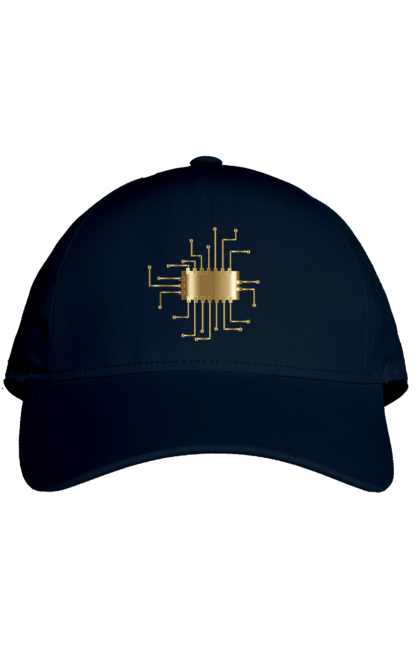 Кепка з принтом "Золотий Чіп". Айті, айтішник, гик, золотий, золото, інженер, кібернетика, код, комп, комп’ютерник, кристал, мікросхема, програміст, професія, розробник, чіп. 2070702