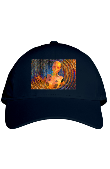 Кепка з принтом "Штучний інтелект". Айті, айтішник, гик, жінка, знання, інженер, інтелект, кібер, кібернетика, кіборг, код, комп, комп`ютерник, кристал, машинне навчання, мікросхема, мозок, портрет, програміст, професіонал, професія, розробник, розум, хакер, чіп, штучний інтелект, штучний розум. 2070702