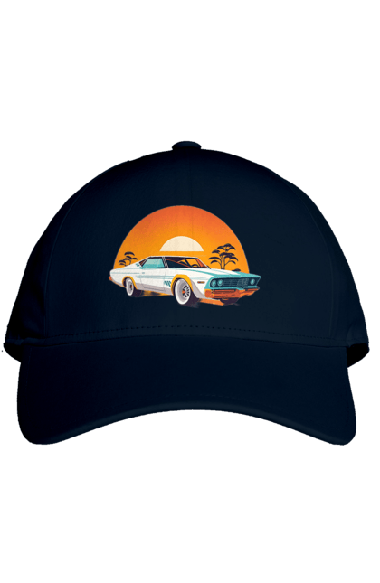 Кепка з принтом "Гарне авто на закаті". Авто, закат, солнце. 2070702