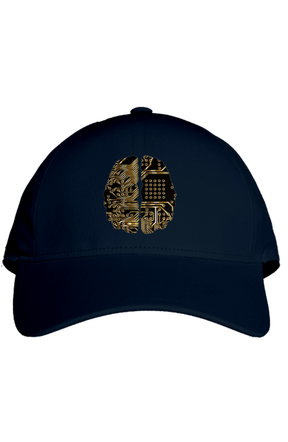 Кепка з принтом "Мозок Айті". Айті, айтішник, гик, знання, золотий, золото, інженер, кібер, кібернетика, кіборг, код, комп, кристал, мікросхема, мозок, програміст, професіонал, професія, розробник, розум, чіп. 2070702