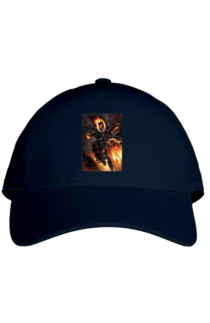 Кепка з принтом "Пекельний Гонщик". Вогонь, мотоцикл, пекельний гонщик, скелет, чоппер. 2070702