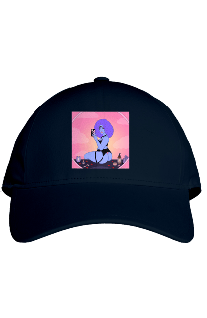 Cap with prints Purple Girl Photo In The Mirror. Mirror, whiteness. 2070702