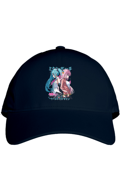 Cap with prints Hatsune Miku and Hitori Gotou. Anime, bocchi the rock, hatsune miku, hitori goto, hitori gotou, lonely rocker, miku, rocker, vocaloid. 2070702