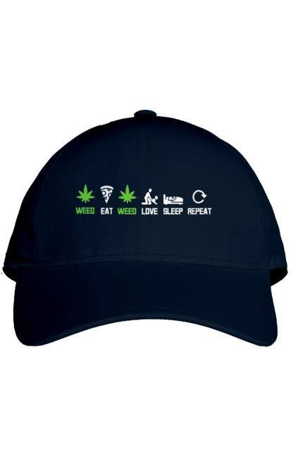 Cap with prints Eat, love, sleep, repeat. Dream, eat, love, pizza, repeat, sex, sleep, weed. 2070702