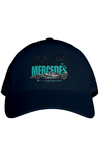 Cap with prints Mercedes AMG Petronas F1 Team. Amg petronas, bolide, f1 team, formula 1, mercedes, motorsport, race, racing car, sport. 2070702