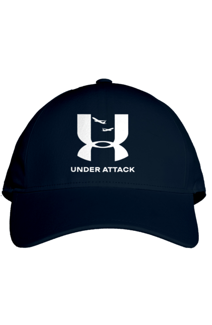 Кепка з принтом "Under Attack white". Андер армор, бренди, гумор, приколи, прикольні, ундер армор. 2070702
