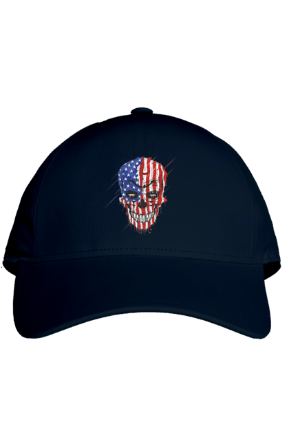 Cap with prints Skull with flag. Bones, eagle, flag, scull, smile, teeth, usa. 2070702
