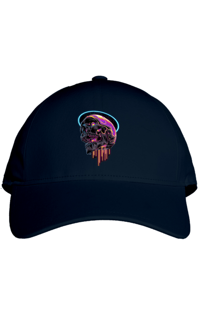 Кепка с принтом Череп. Глаза, зубы, кости, неон, череп, черно белый. 2070702