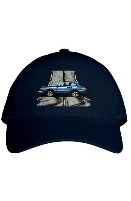 Кепка з принтом "Спортивний Автомобіль На Дорозі". Автомобіль, гонки, синій, спортиного, швидкий, швидкісний. 2070702