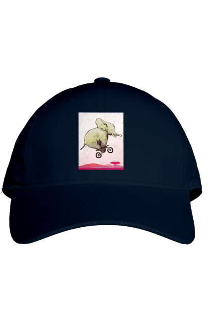 Cap with prints Elephant On A Motorcycle. Elephant, flight, motorcycle. 2070702