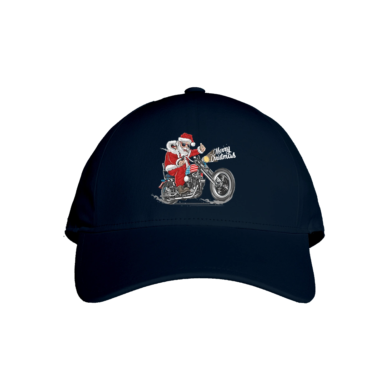 Санта в окулярах на мотоциклі