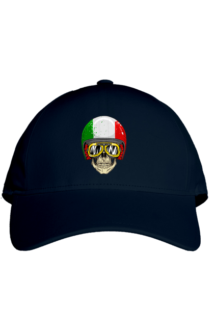 Кепка з принтом "Череп в мотошоломі". Мото, окуляри, череп, шолом. 2070702