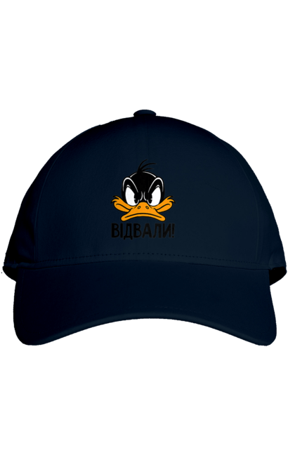 Cap with prints Daffy Duck Fuck Off. Daffy duck, disney, duck, duckling, ducks, funny, platypus, ukrainian, yellow duckling. 2070702