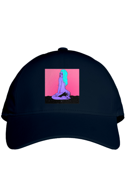 Кепка з принтом "Фіолетова Дівчина В Руках". Дівчина, інопланетянка, сидить. 2070702