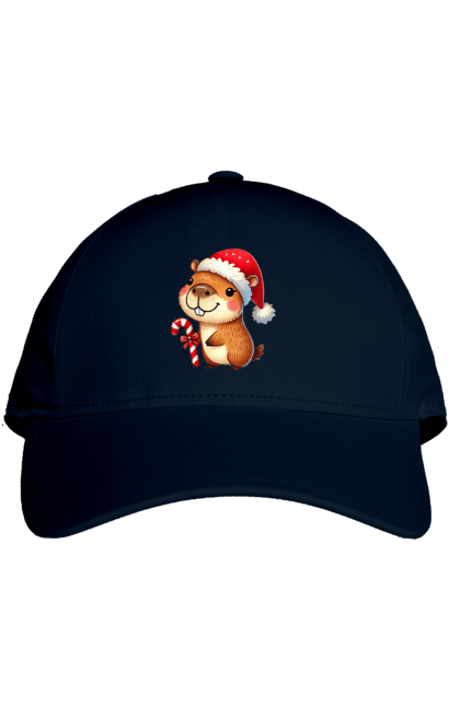 Cap with prints Capybara with Christmas Candy. Animal, capybara, christmas, christmas capybara, gift, holiday, lollipop, new year, new year`s gift, santa. 2070702