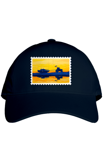 Кепка з принтом "Нова марка, трактор що тягне танк". Добрий вечір, доброго вечора, марка, марка україни, марка укрпочта, ні війні, трактор тягне танк, тракторні війська, укрпочта. 2070702