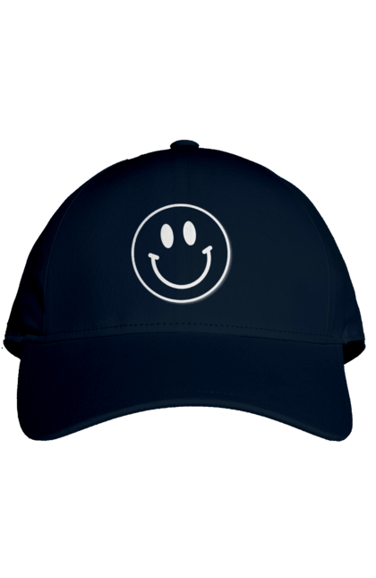 Кепка з принтом "Смайл". Весела пика, веселий смайлик, комп`ютерна посмішка, людина з посмішкою, пика, посмішка, смайл гарного настрою, смайлик, усміхнене пика, усміхнений чоловічок, чоловічок з посмішкою. 2070702