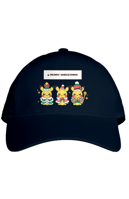 Кепка з принтом "Пікачу Веселого Різдва!". Christmas, merry christmas, nintendo, pikachu, pokemon, аніме, гра, пікачу, покемон, різдво. 2070702