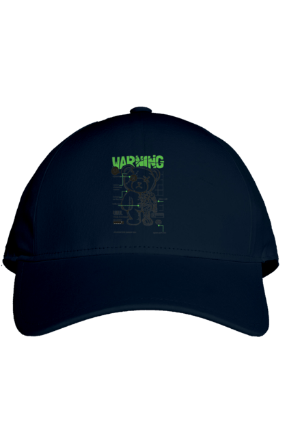 Cap with prints Robot bear. Attention, bear, details, robot, toy, warning. 2070702
