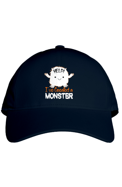 Кепка с принтом Помогите! Я создал монстра. Монстр, помогите, помощь, праздник, создание, хэллоуин. 2070702