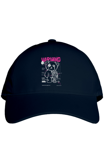 Cap with prints Robot bear. Attention, bear, details, robot, toy, warning. 2070702