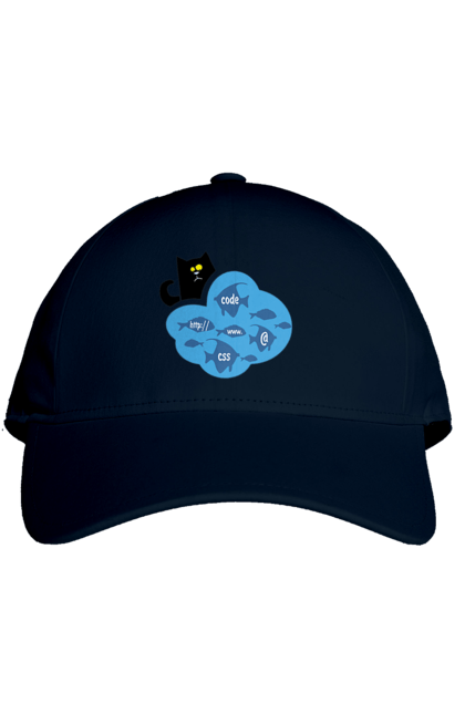 Кепка з принтом "Кіт програміст". Angular, c, css, html, it, javascript, jquery, php, python, react, svelt, vue, айтишник, айті, гумор, код, кодувати, прогер, програміст, програмісти, ти ж, ти ж програміст, тиж програміст. 2070702