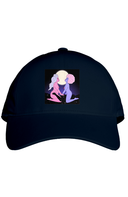 Cap with prints Two Aliens And The Moon. Aliens, from above, girls. 2070702