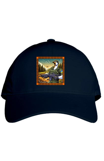 Кепка з принтом "Гусячий десант". Біологічна зброя, бойові гуси, військовий гусак, гусячий десант, зброєні сили, прапор, символіка, україна. 2070702