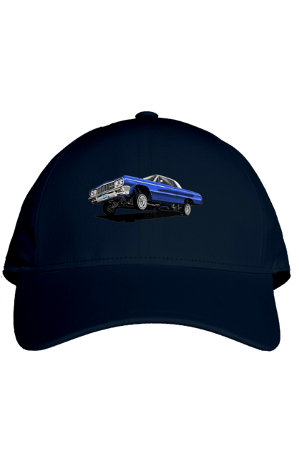 Кепка з принтом "Автомобіль". Автомобіль, імпала, класика, лоурайдер, синій, шевроле. 2070702