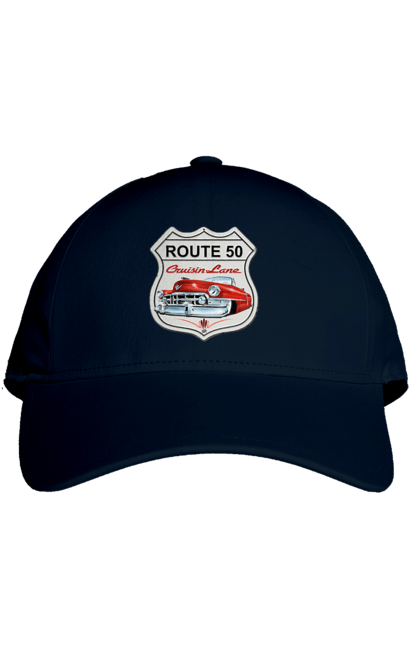 Кепка з принтом "Route 50". Байк, байкер, байкер клуб, брат, брати, брутал, гарячий асфальт, гарячий кінь, гарячий стрижень, дорога 50, дорога 66, дорога 80, дороги америки, дороги україни, жага швидкості, клуб байкерів, мотоцикл, мотоцикліст, справжній чоловік, чувак, швидкість. 2070702