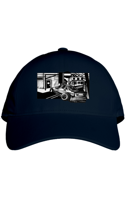 Кепка з принтом "Небезпечний Автомобіль на дорогах вулиць". Автомобіль, гонки, машина, небезпечний, чорно білий, швидкий. 2070702