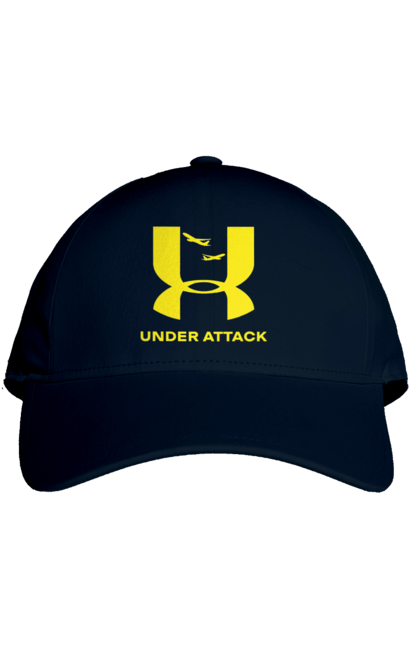 Кепка з принтом "Under Attack yellow". Андер армор, бренди, гумор, приколи, прикольні, ундер армор. 2070702