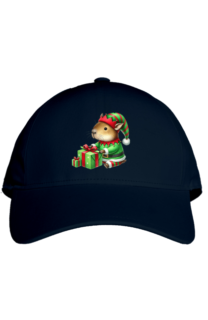 Cap with prints Christmas Elf Capybara. Animal, capybara, christmas, christmas elf, gift, holiday, new year, new year`s gift. 2070702