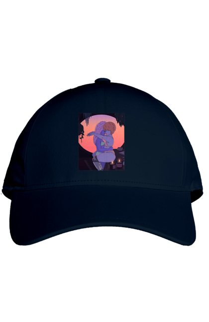 Cap with prints Purple Girls Hugging. Hug, sunset. 2070702
