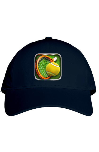 Кепка з принтом "Теніс". Великий теніс, гравці, лондон, м`яч, призовий фонд, ракетка, спонсор, турнір на ґрунті, турнір на траві, турнірна сітка. 2070702