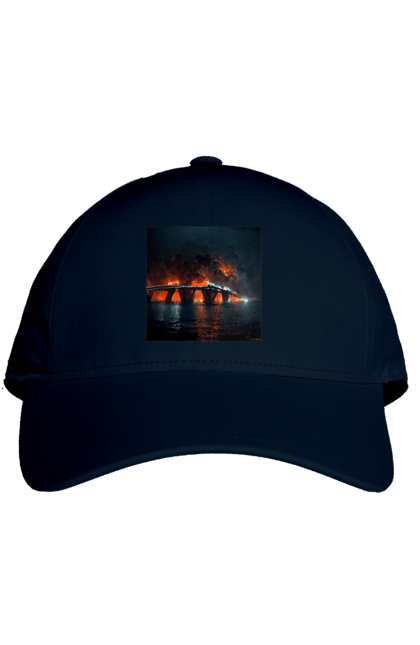 Кепка з принтом "Кримський мост горить". Армія росії, армія україни, годить, зсу, крим, мост, удар, удар зсу. 2070702