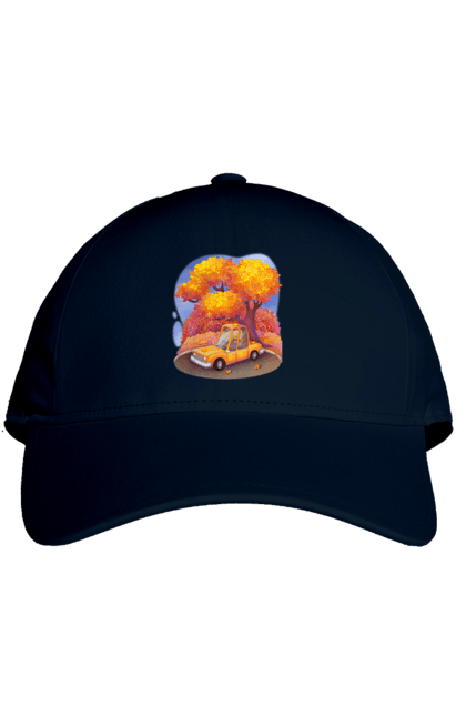 Кепка з принтом "Осiнь Авто Дерево". Дерево, жовтий мила ілюстрація, машина, осінь, помаранчевий. 2070702