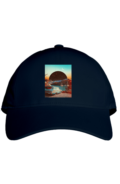 Кепка з принтом "Картина, машина біля річки". Картина, машина, планета, прикол, ретро, річка. 2070702