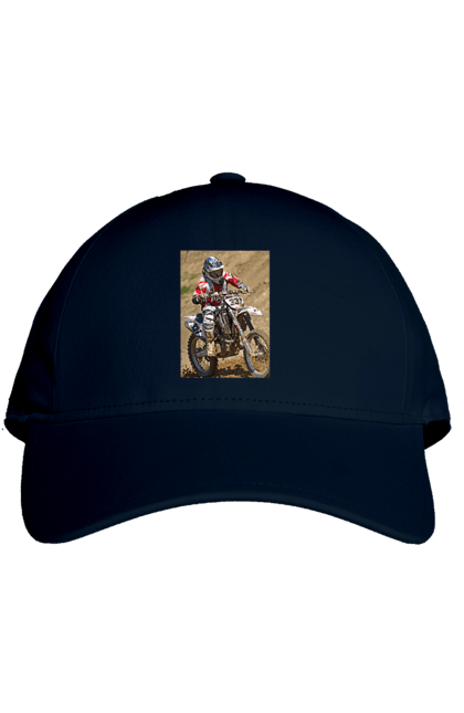 Кепка з принтом "МОТОГОНЩИК". Мото, мотогонщик, мотоцикл, спорт, спортсмен. 2070702
