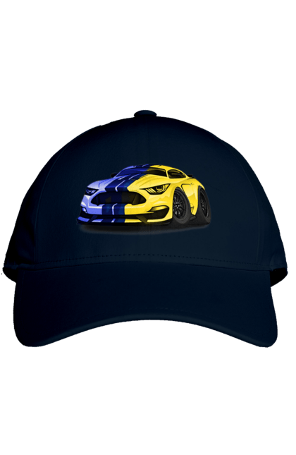 Кепка з принтом "Український мустанг". Жовто блакитне авто, кольори україни, машина, мустанг, суперкар, форд мустанг, шелбі. 2070702