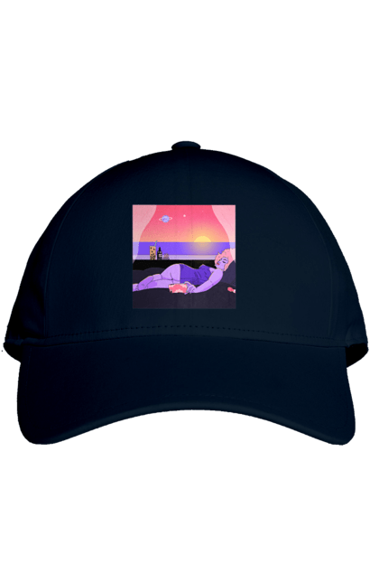 Cap with prints Purple Girl On Vacation. Girl, sunset, telephone. 2070702