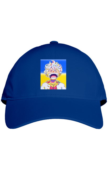 Cap with prints Monkey D Luffy laughing on a yellow blue background. Flag of ukraine, luffy, monkey d luffy, one piece, symbol of ukraine, ukraine. 2070702