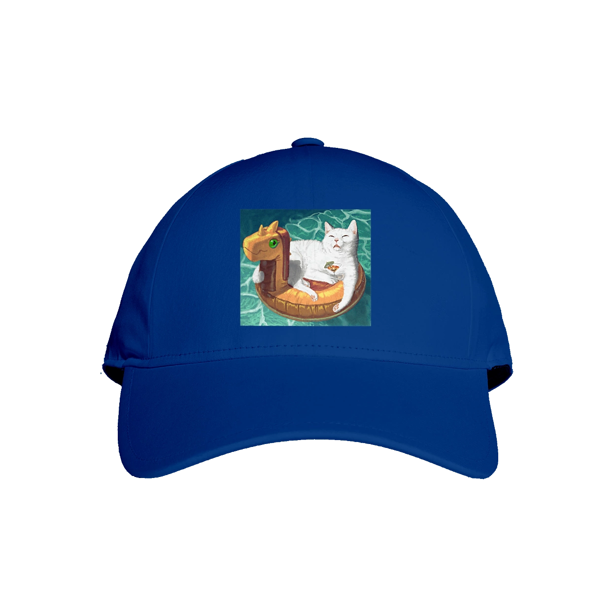 Білий кіт у плавальному колі, на відпочинку