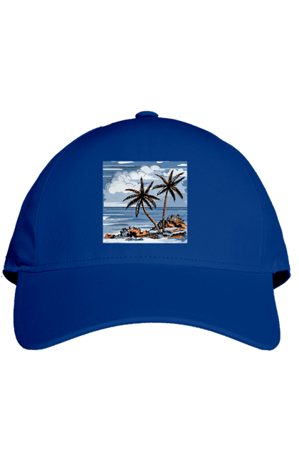 Cap with prints Palm Trees And Sky. Clouds, palm trees, sea, sky. 2070702