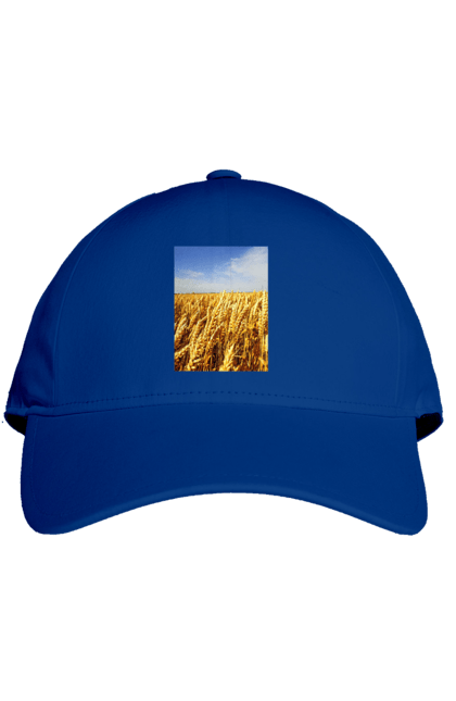 Cap with prints Ukraine. Beauty, blue, field, nature, sky, wheat. 2070702