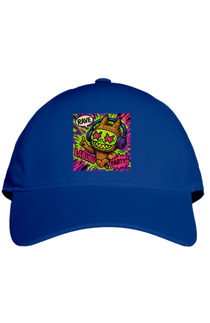 Кепка з принтом "Лабубу". Вечірка, вуличне мистецтво, графіті, зоряніочі, коміксстиль, лабубу, навушники, неон, попарт, рейв. 2070702