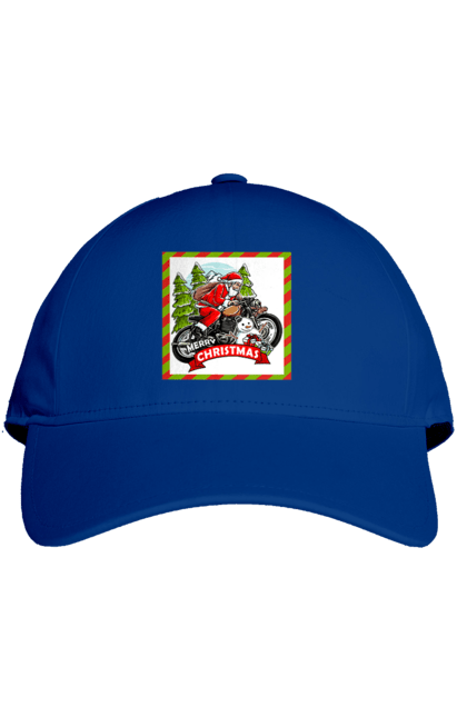 Кепка з принтом "Санта на мотоциклі". Мотоцикл, новий рік, подарунки, різдво, санта, сніговик, ялинка. 2070702