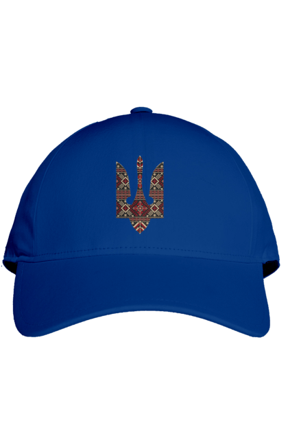 Cap with prints Vyshyvanka coat of arms. Actual, emblem, embroidered shirt, symbolics, ukrainian, unusual, war. 2070702